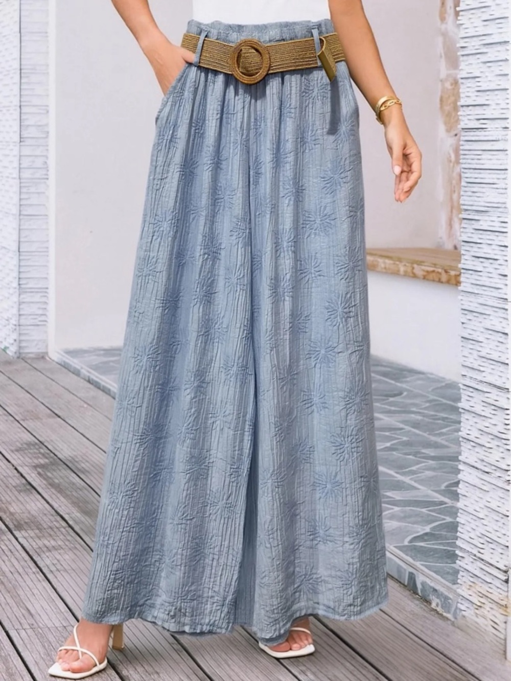 Made in Italy 🇮🇹 Sage/Olive Wide Leg Textured Pants